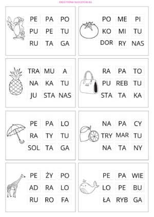 Zamaluj odpowiednie sylaby. Wersja czarno biała