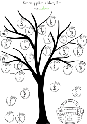 Pokoloruj jabłka z literami